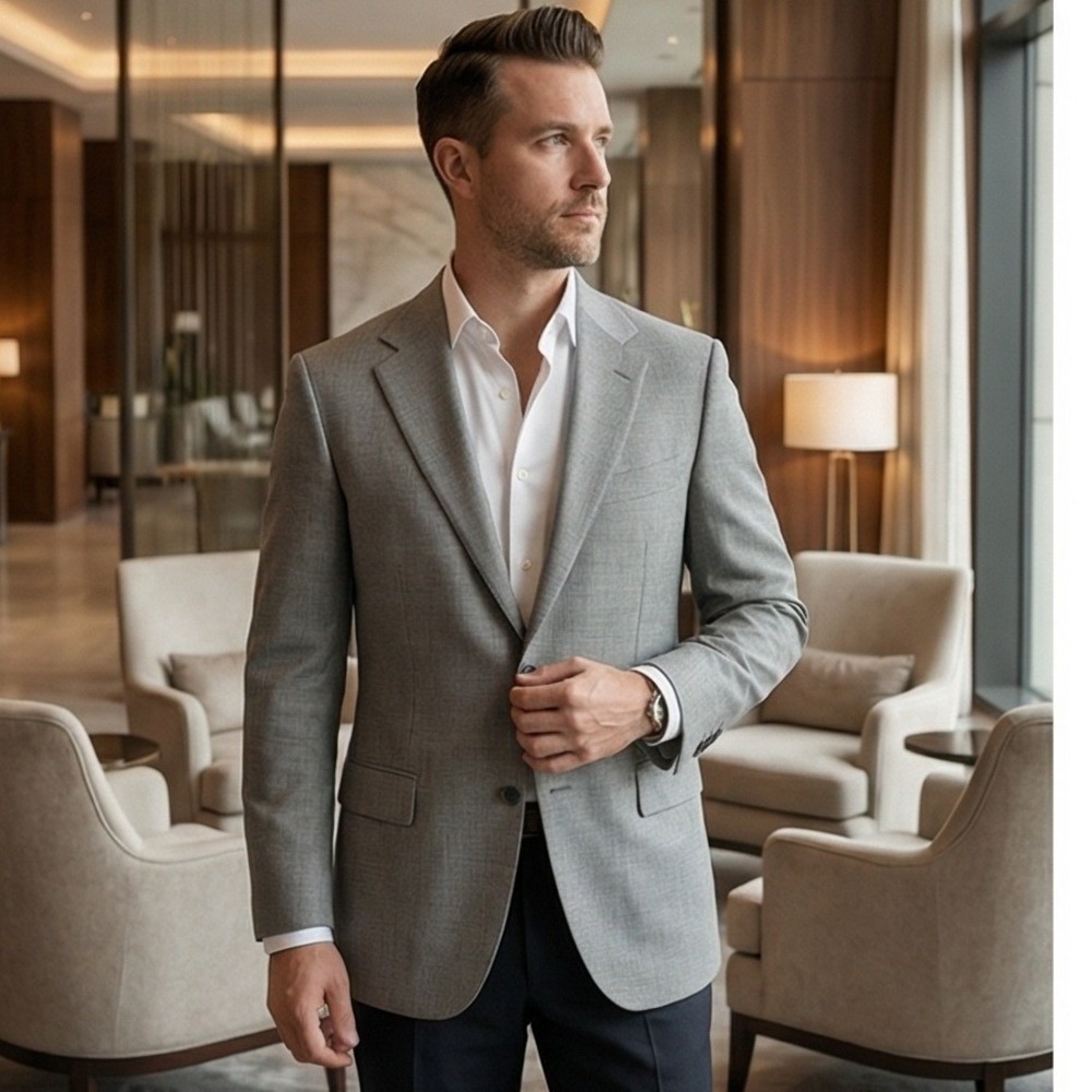 Loro Piani‎ 44R Hickey Freeman Blazer Sport Coat Wool Gray Jacket Italy